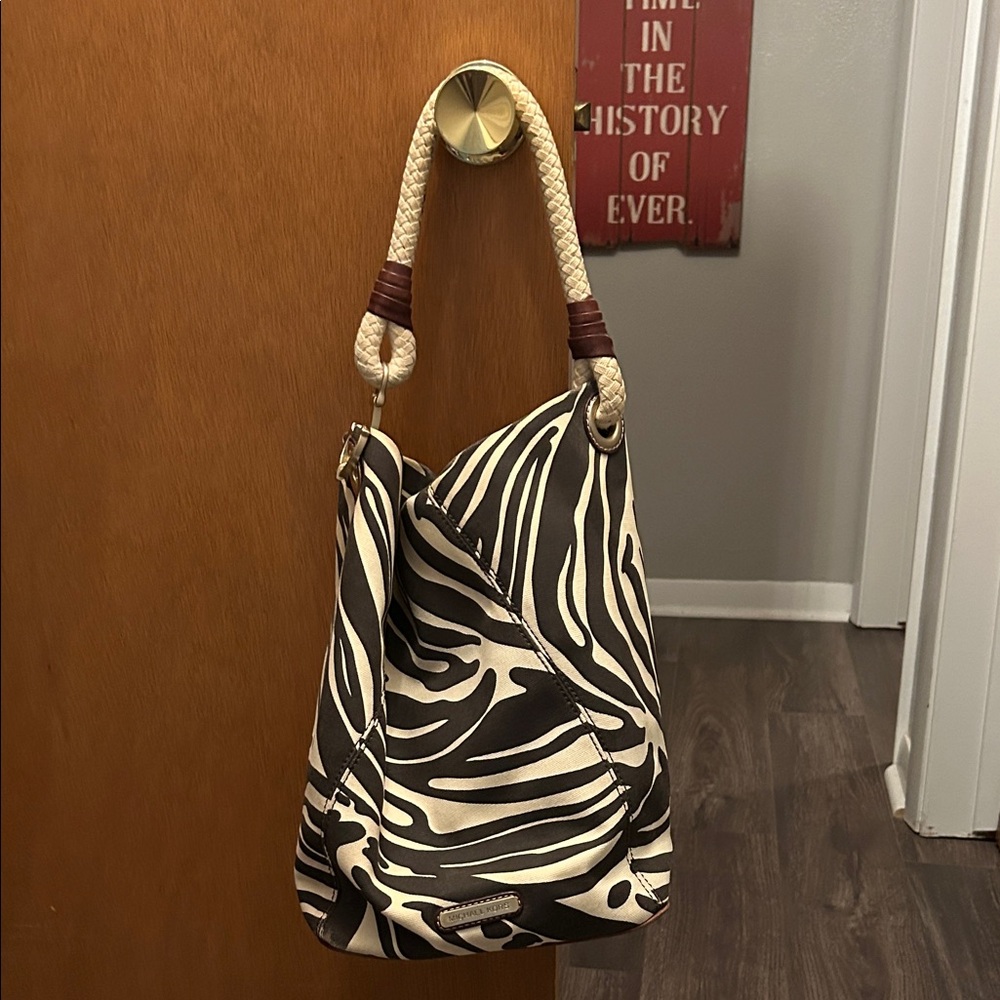 Michael Kors Brown and Cream Zebra Print Hobo Bag